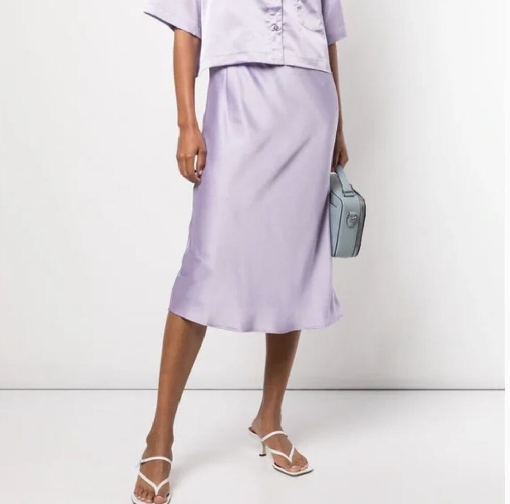 APPARIS | Katia Lavender Satin Midi Slip Skirt Pastel Purple | Extra Small